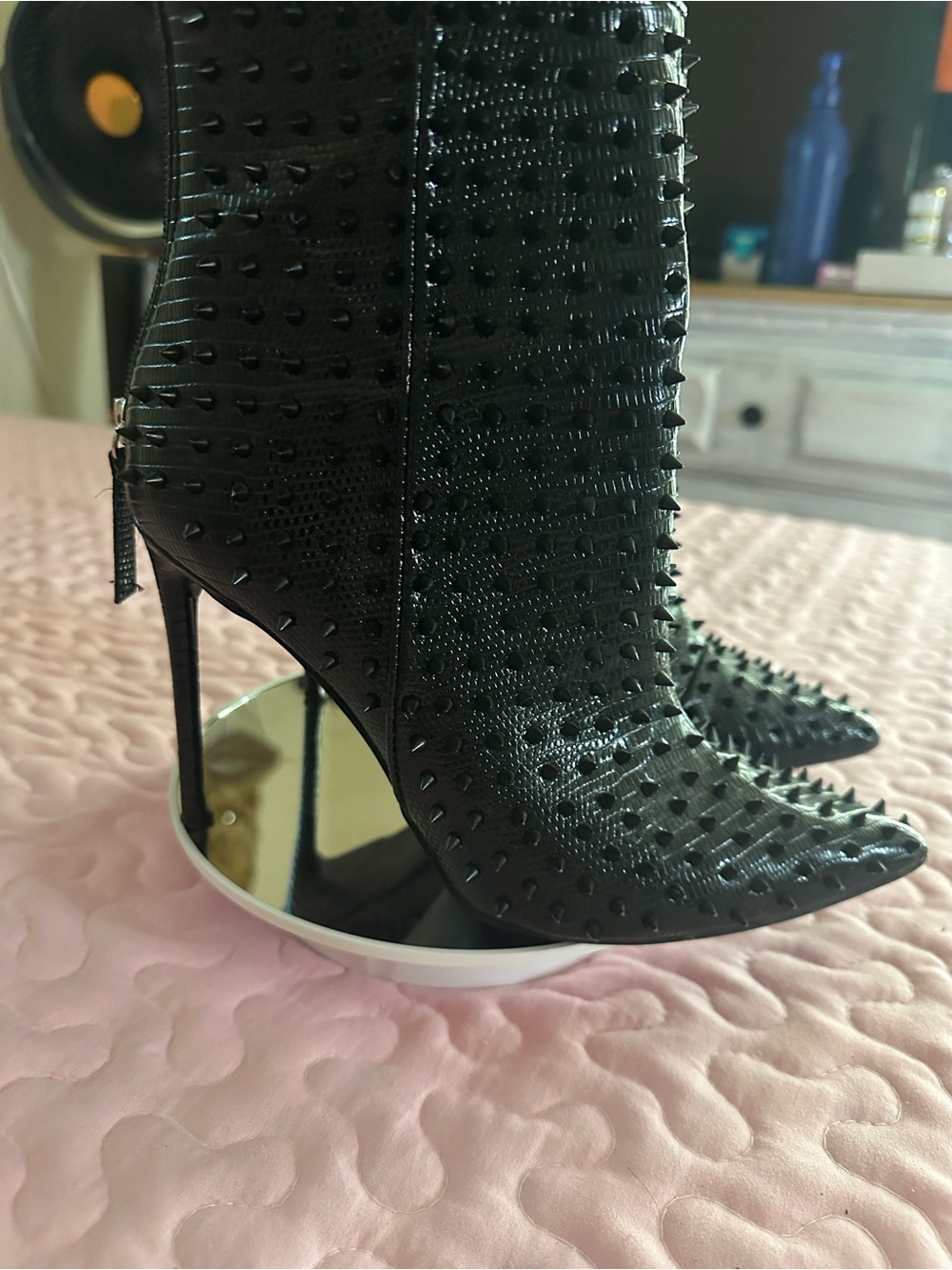 Black STEVE MADDEN Studded Pointed-Toe Stiletto Bootie